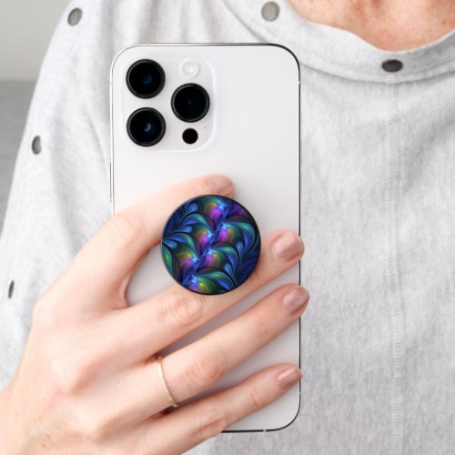 Colorful Luminous Abstract Blue Pink Green Fractal PopSocket