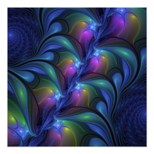 Colorful Luminous Abstract Blue Pink Green Fractal Poster