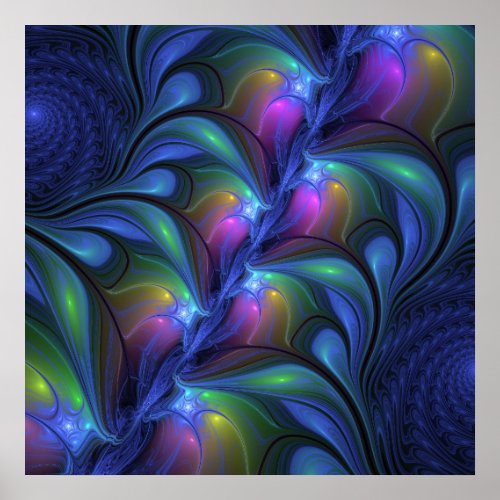 Colorful Luminous Abstract Blue Pink Green Fractal Poster