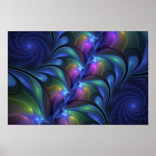Colorful Luminous Abstract Blue Pink Green Fractal Poster
