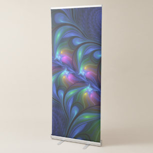 Colorful Luminous Abstract Blue Pink Green Fractal Retractable Banner