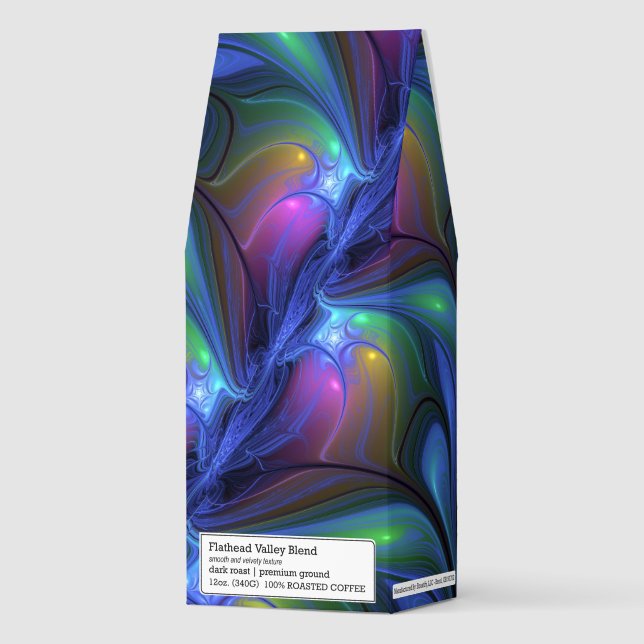 Colorful Luminous Abstract Blue Pink Green Fractal Roasted Coffee (Front)