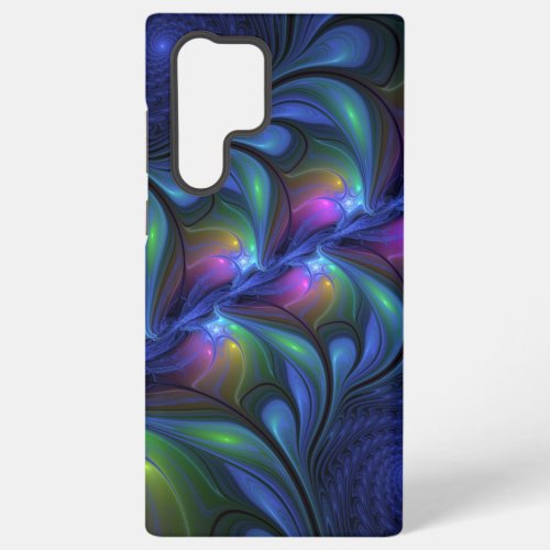 Colorful Luminous Abstract Blue Pink Green Fractal Samsung Galaxy S22 Ultra Case
