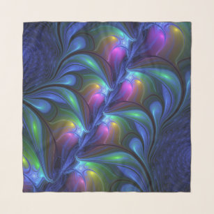 Colorful Luminous Abstract Blue Pink Green Fractal Scarf