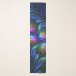 Colorful Luminous Abstract Blue Pink Green Fractal Scarf