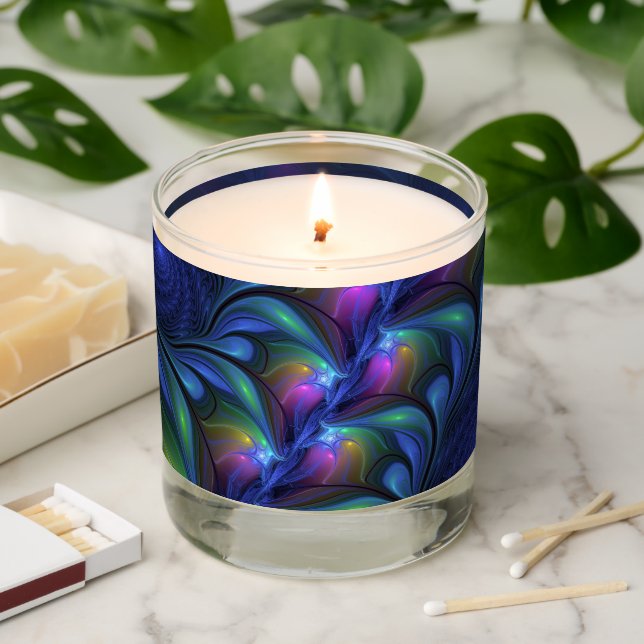Colorful Luminous Abstract Blue Pink Green Fractal Scented Candle (Lit)