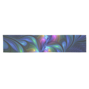 Colorful Luminous Abstract Blue Pink Green Fractal Short Table Runner