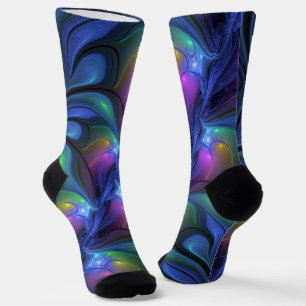 Colorful Luminous Abstract Blue Pink Green Fractal Socks