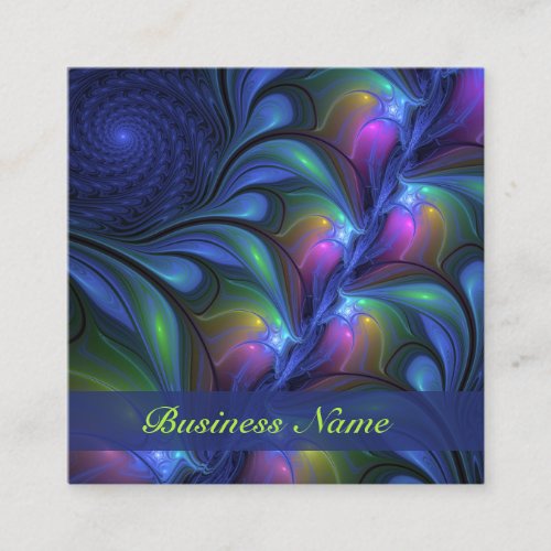 Colorful Luminous Abstract Blue Pink Green Fractal Square Business Card