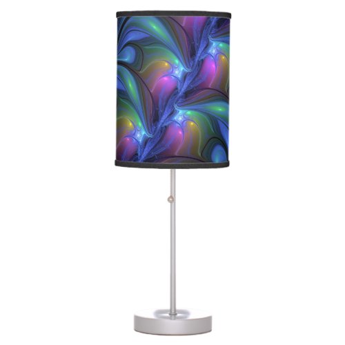 Colorful Luminous Abstract Blue Pink Green Fractal Table Lamp