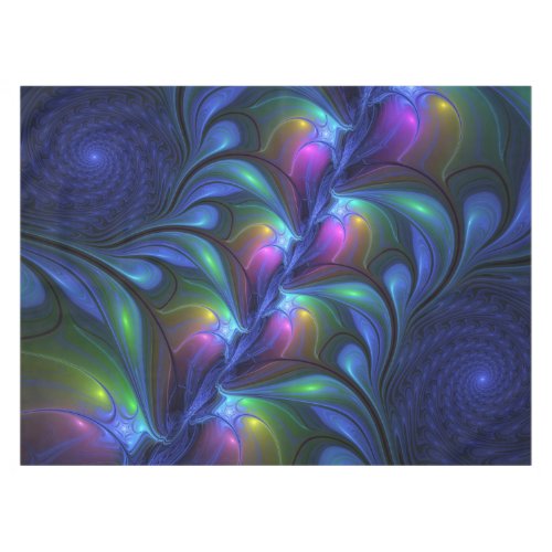 Colorful Luminous Abstract Blue Pink Green Fractal Tablecloth