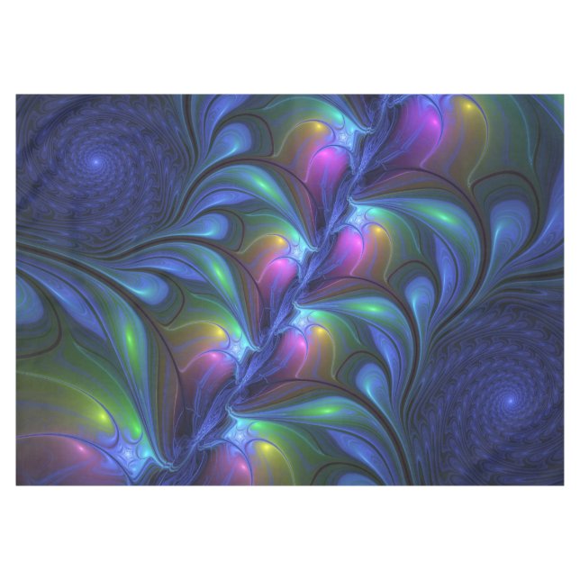 Colorful Luminous Abstract Blue Pink Green Fractal Tablecloth (Front (Horizontal))