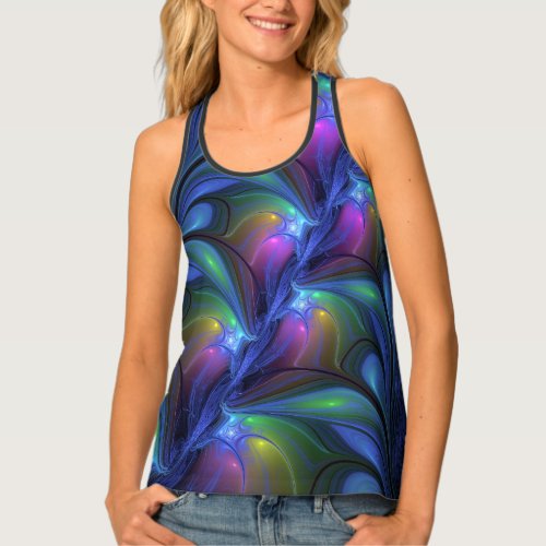 Colorful Luminous Abstract Blue Pink Green Fractal Tank Top