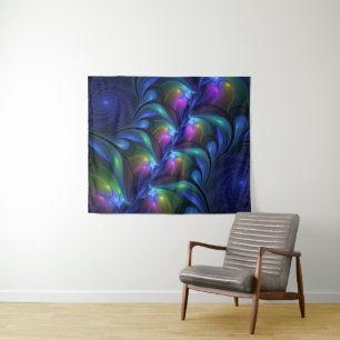Colorful Luminous Abstract Blue Pink Green Fractal Tapestry