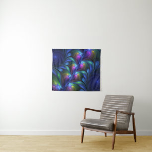Colorful Luminous Abstract Blue Pink Green Fractal Tapestry