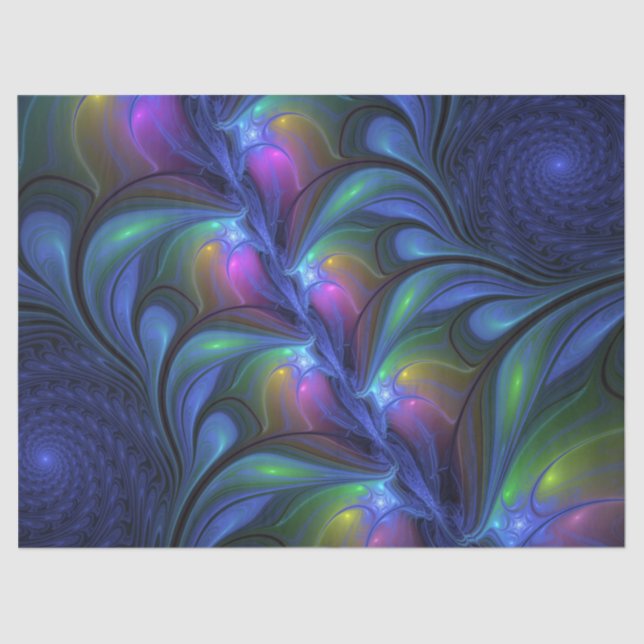 Colorful Luminous Abstract Blue Pink Green Fractal Tissue Paper (Front)
