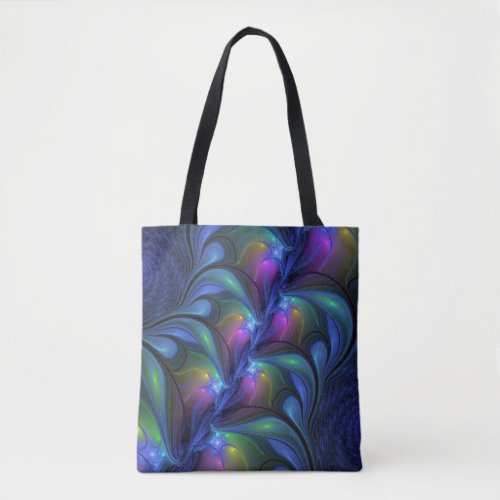 Colorful Luminous Abstract Blue Pink Green Fractal Tote Bag