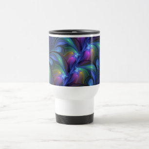 Colorful Luminous Abstract Blue Pink Green Fractal Travel Mug