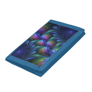 Colorful Luminous Abstract Blue Pink Green Fractal Tri-fold Wallet