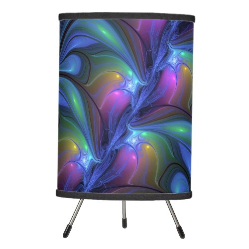 Colorful Luminous Abstract Blue Pink Green Fractal Tripod Lamp