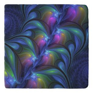 Colorful Luminous Abstract Blue Pink Green Fractal Trivet