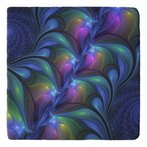 Colorful Luminous Abstract Blue Pink Green Fractal Trivet