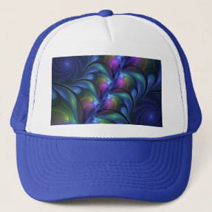 Colorful Luminous Abstract Blue Pink Green Fractal Trucker Hat