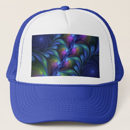 Colorful Luminous Abstract Blue Pink Green Fractal Trucker Hat