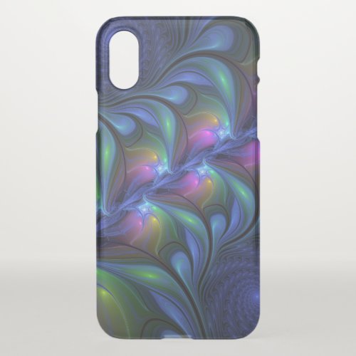 Colorful Luminous Abstract Blue Pink Green Fractal iPhone X Case