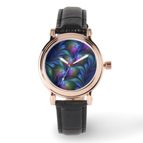 Colorful Luminous Abstract Blue Pink Green Fractal Watch