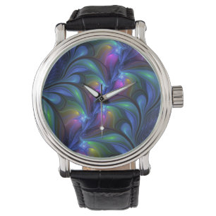 Colorful Luminous Abstract Blue Pink Green Fractal Watch