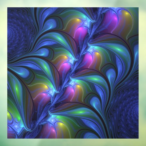 Colorful Luminous Abstract Blue Pink Green Fractal Window Cling