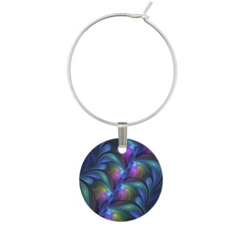 Colorful Luminous Abstract Blue Pink Green Fractal Wine Charm
