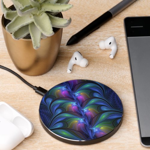 Colorful Luminous Abstract Blue Pink Green Fractal Wireless Charger