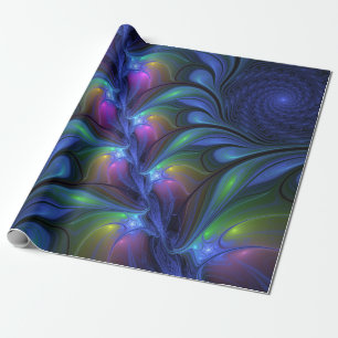 Colorful Luminous Abstract Blue Pink Green Fractal Wrapping Paper