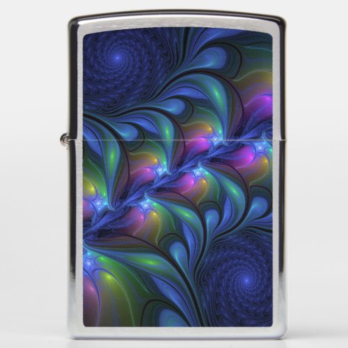 Colorful Luminous Abstract Blue Pink Green Fractal Zippo Lighter