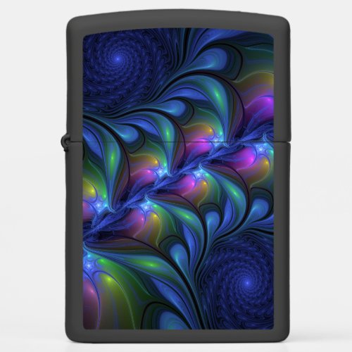 Colorful Luminous Abstract Blue Pink Green Fractal Zippo Lighter