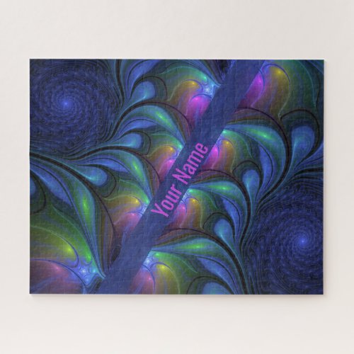 Colorful Luminous Abstract Blue Pink Green Name Jigsaw Puzzle