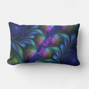 Colorful Luminous Abstract Blue Pink Green Name Lumbar Pillow