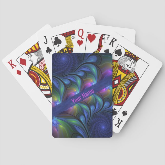 Colorful Luminous Abstract Blue Pink Green Name Poker Cards (Back)
