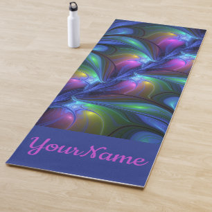 Colorful Luminous Abstract Blue Pink Green Name Yoga Mat