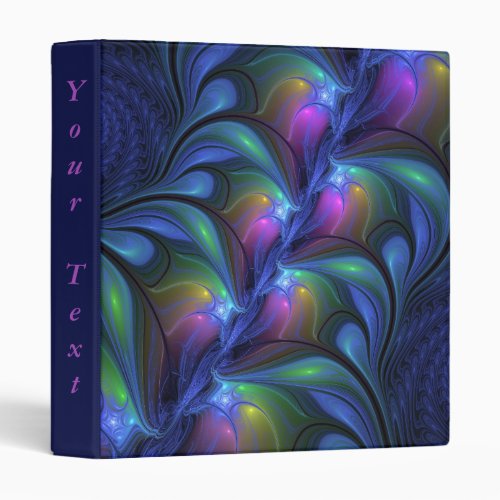 Colorful Luminous Abstract Blue Pink Green Text 3 Ring Binder