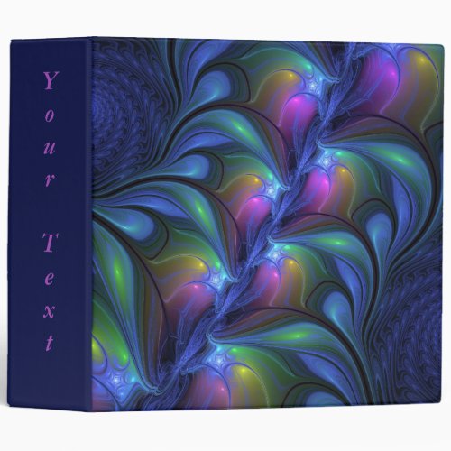 Colorful Luminous Abstract Blue Pink Green Text 3 Ring Binder