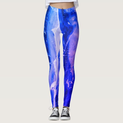 Colorful Luminous Abstract Blue White Navy Leggings