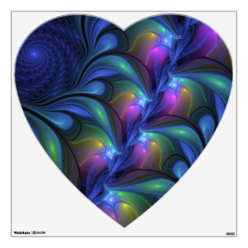 Colorful Luminous Abstract Fractal Art Heart Wall Decal