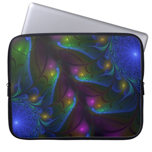 Colorful Luminous Abstract Modern Fractal Art Laptop Sleeve