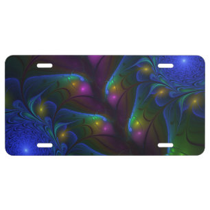 Colorful Luminous Abstract Modern Fractal Art License Plate
