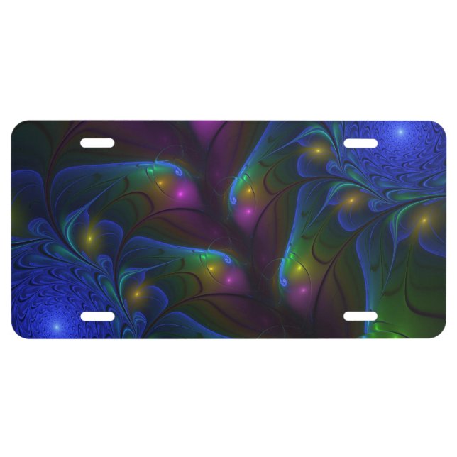 Colorful Luminous Abstract Modern Fractal Art License Plate (Front)