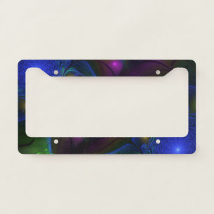 Colorful Luminous Abstract Modern Fractal Art License Plate Frame
