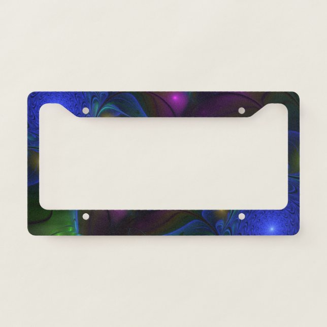 Colorful Luminous Abstract Modern Fractal Art License Plate Frame (Front)